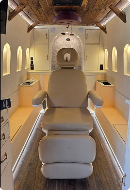 Mobile med spa treatment chair and workspace